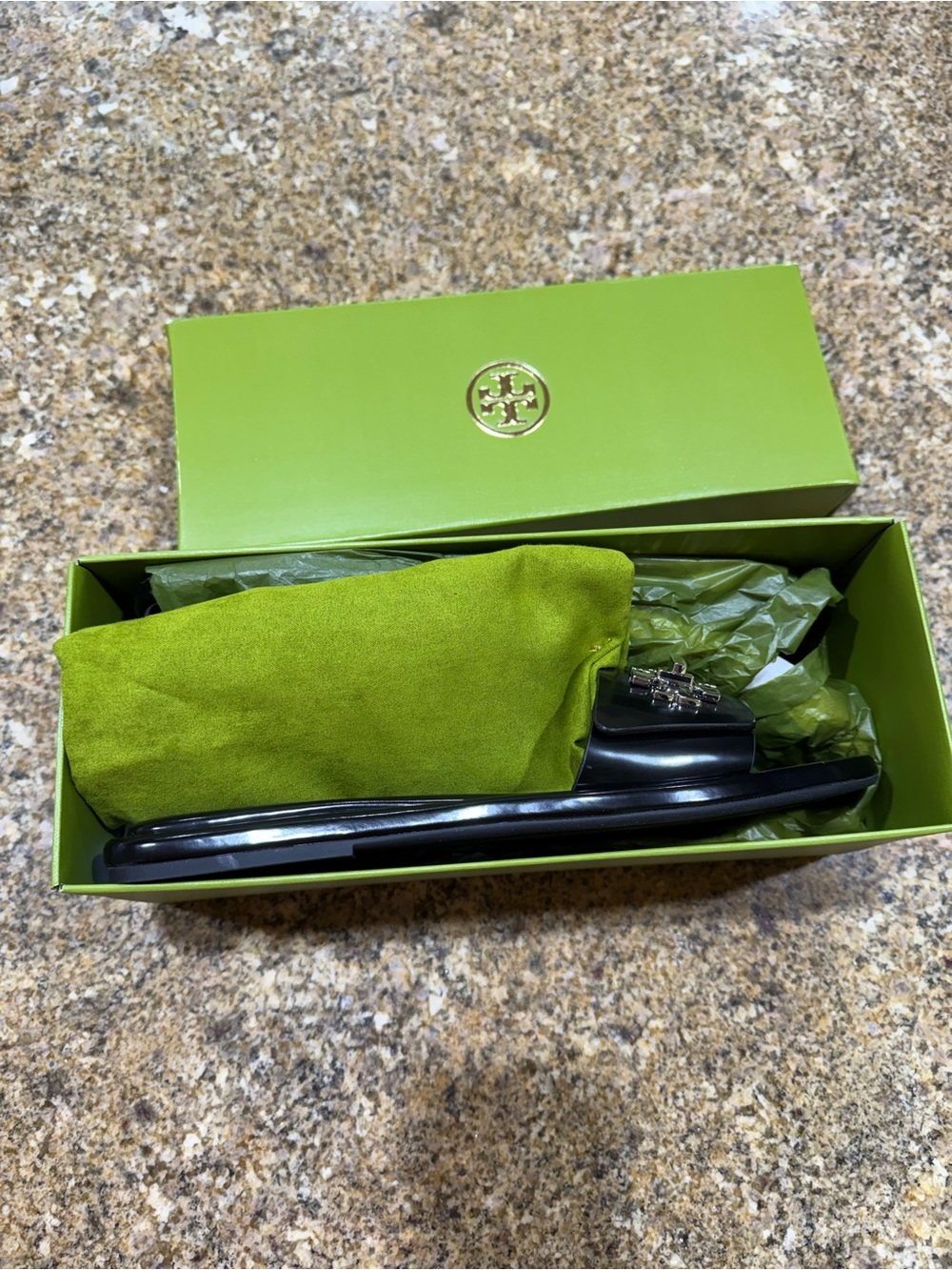 Tory Burch Black Patent T-Lock Slide Sandal - Picture 9 of 11